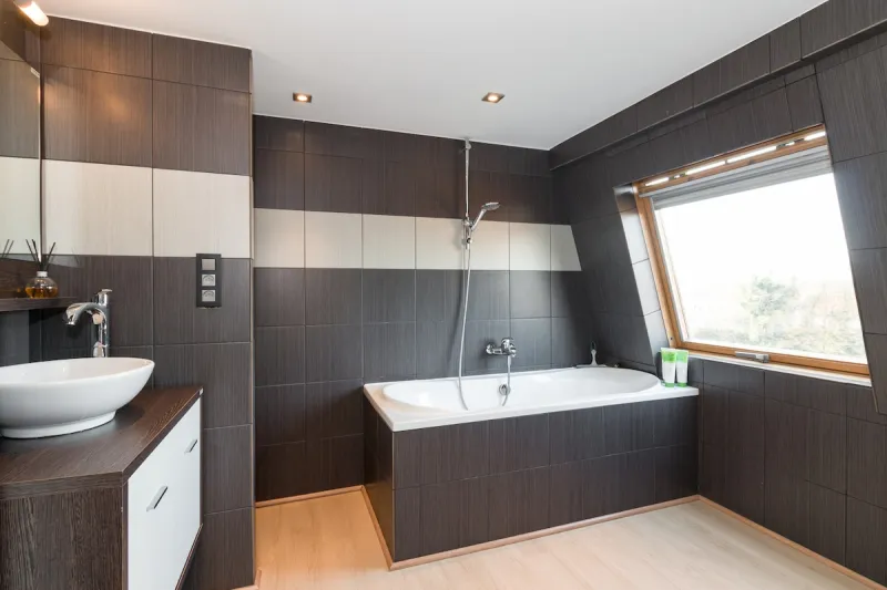 Bathroom with bath and walk-in shower