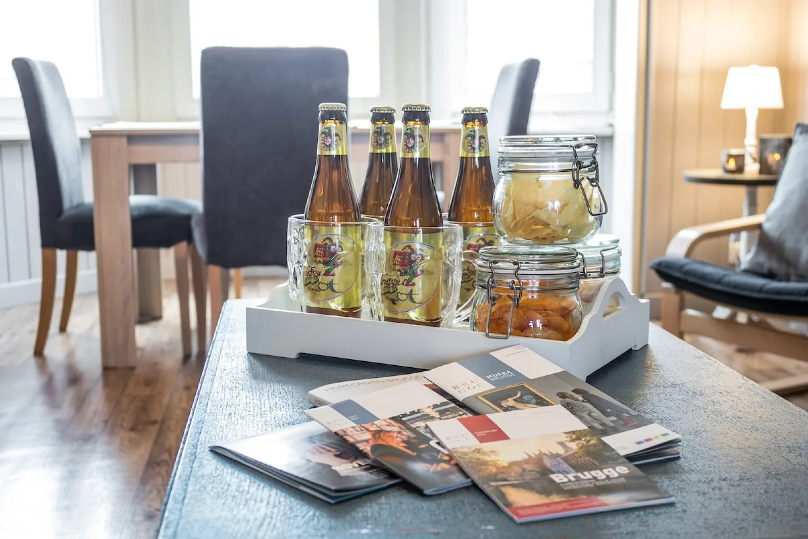 Welcome tray with local beer and Bruges city guides