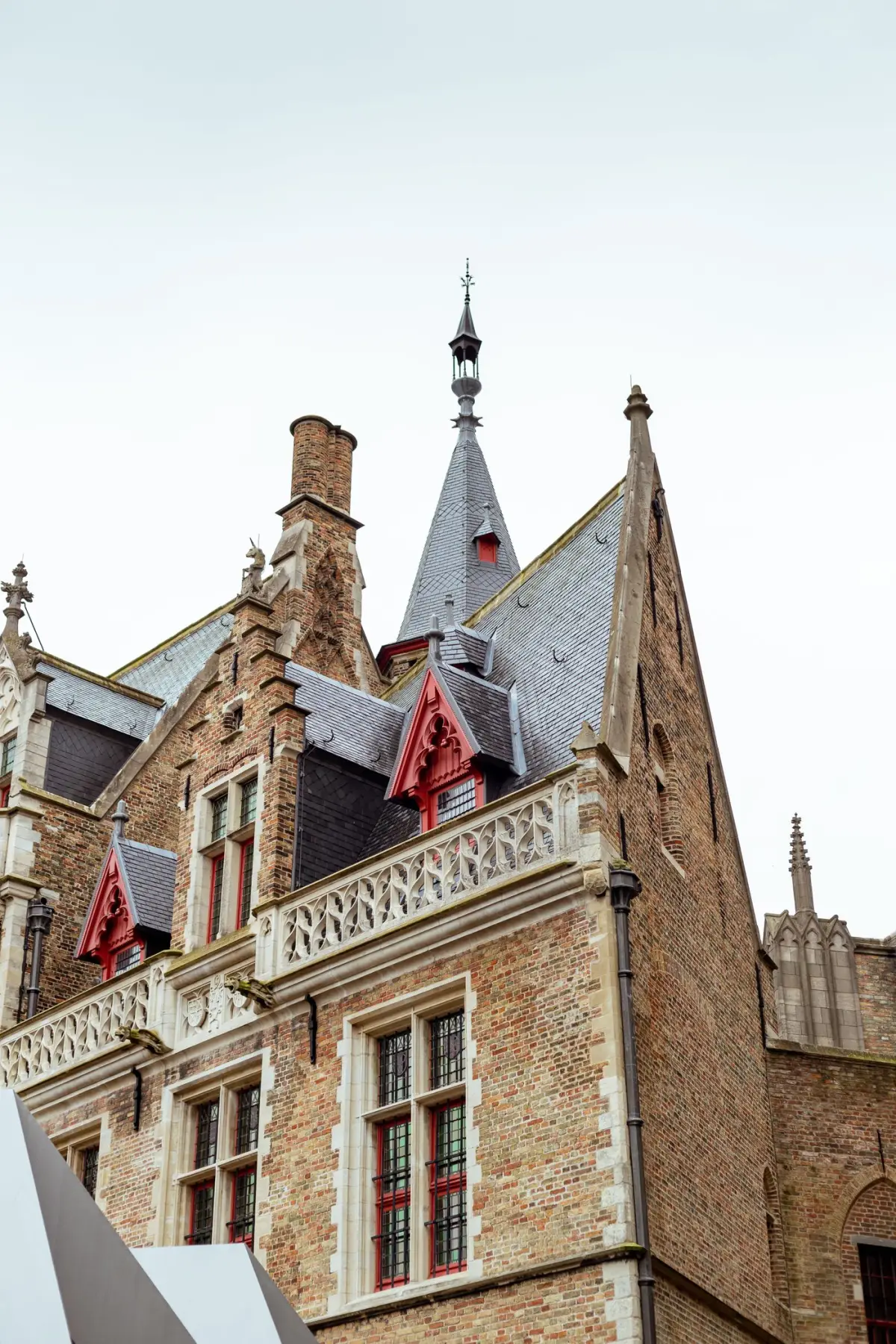 Gothic rooftops and turrets in the museum quarter of Bruges